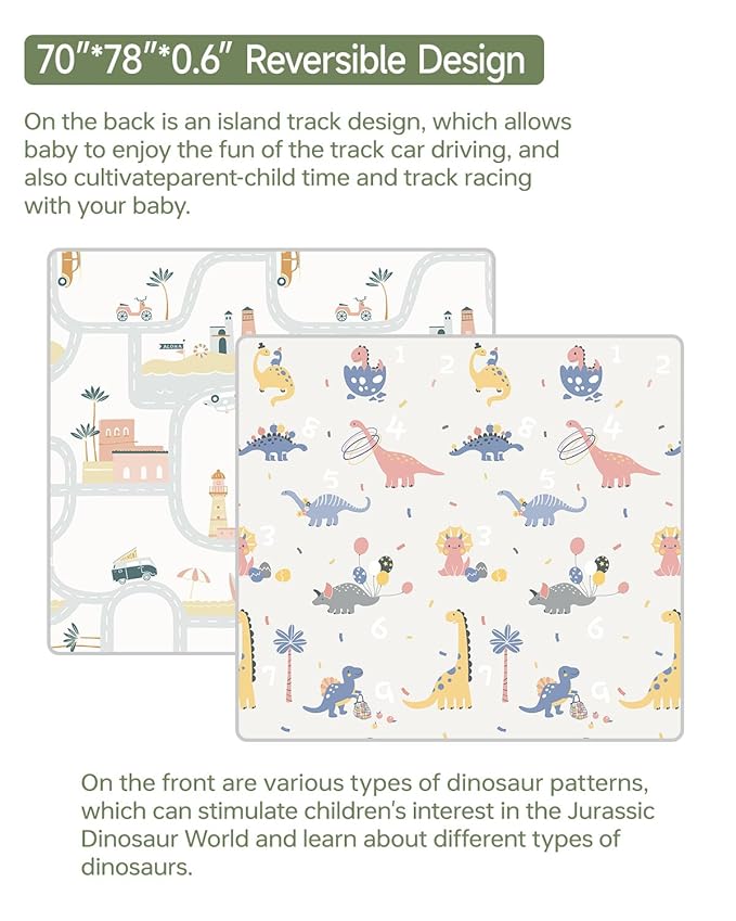 Baby Play Mat Foldable Baby Floor Play Mat 0.6" Thick Soft Foam Playmat for Babies Reversible Waterproof Padded Baby Girl Play Mat Portable Baby Crawling Mat for Indoor Outdoor(70"*78"*0.6")