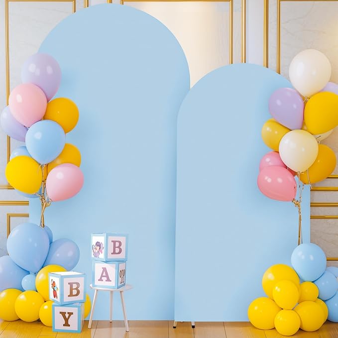 Baby Blue Arch Cover, 7.2FT Spandex Fitted Wedding Arch Stand Covers Round Top Chiara Backdrop Cover for Birthday Party Ceremony Banquet Decoration