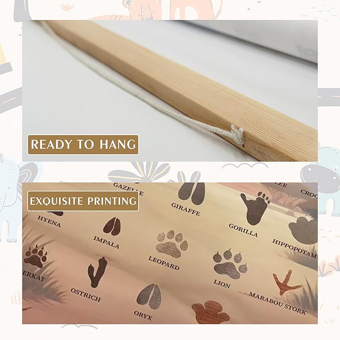 Slagindeco Safari Animal Tracks Hanging Poster, Jungle Nursery Decoration, Safari Theme Baby Room Decor