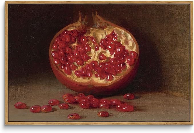 ARPEOTCY Still Life Vintage Wall Art, Pomegranate Fruit Framed Canvas Art Decor, Classical Farmhouse Wall Decor for Living Room, Large Vintage Painting for Kitchen, Dining Decorations, 16x24 inch