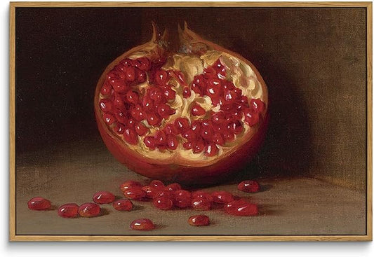 ARPEOTCY Still Life Vintage Wall Art, Pomegranate Fruit Framed Canvas Art Decor, Classical Farmhouse Wall Decor for Living Room, Large Vintage Painting for Kitchen, Dining Decorations, 16x24 inch