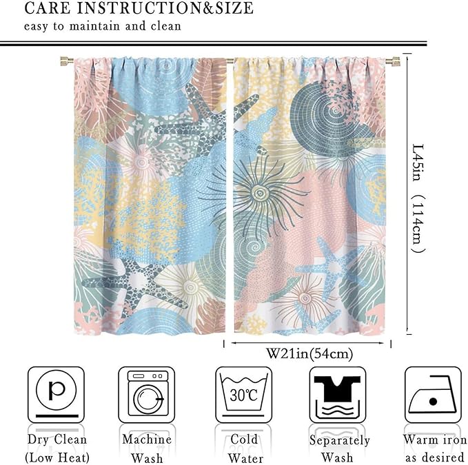 Nautical Blackout Curtain Beach Theme Starfish Seashell Nautical Rustic Ocean Sea Vintage Retro Coastal Summer Bedroom Set 2 Panels,42x45 Inches