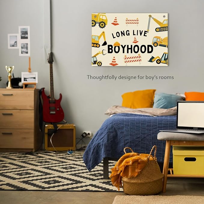 Long Live Boyhood Boys Room Decor - Linen Nursery Banner for Toddler Room Decoration, Farmhouse Kids Wall Hanging, Canvas Banner Flag for Baby Shower, Birthday Gift - A02
