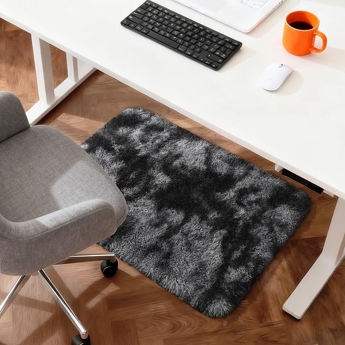 Merelax Soft Area Rugs for Livingroom Bedroom, Shaggy Plush Fuzzy Fluffy Carpet Furry Fur Rug, Modern Indoor Comfy Nursery Kids Dorm Home Decor Floor Mat, 2 x 4 ft, Tie-Dyed Black & Grey