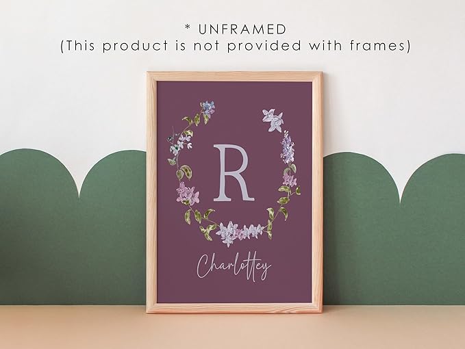 Personalized Name Flower Nursery Wall Art Prints, Crib & Nursery décor, Newborn Baby Girl Gift Present, Floral Baby Girl Room Pictures, Poster For Baby And Kids (6 Prints, Flower 2)