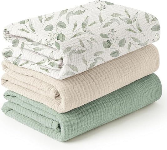 Konssy 3 Pack Muslin Swaddle Blankets for Unisex, Newborn Receiving Blanket, Large 47 x 47 inches, Soft Breathable Muslin Baby Swaddles for Boys & Girls
