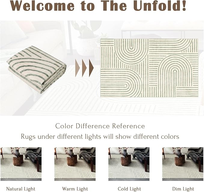 3x5 Washable Area Rug - Small Entryway Rug Non-Slip Sage Green Abstract Rainbow Kitchen Rugs Modern Boho Carpet Throw Rugs for Living Room Bedroom Bathroom Dorm Nursery Room Home Decor