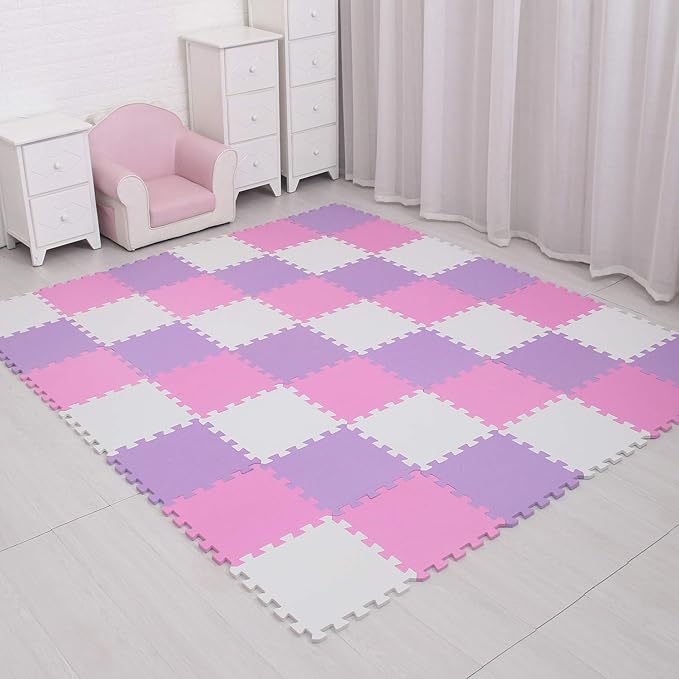 MQIAOHAM® 18 Pieces Puzzle Play Mats, Soft Baby Play Mat, Kids Interlocking Foam Floor Tiles, Toddlers Carpet Playmats G301018-101103111