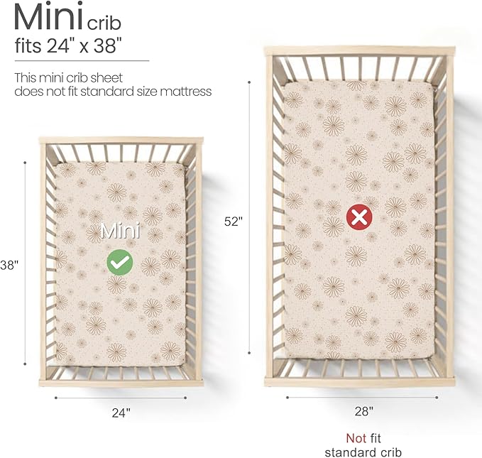 lulumoon Mini Crib Sheets Muslin: Soft Cotton Fitted Mini Crib Mattress Sheets for Boys and Girls 2Pack