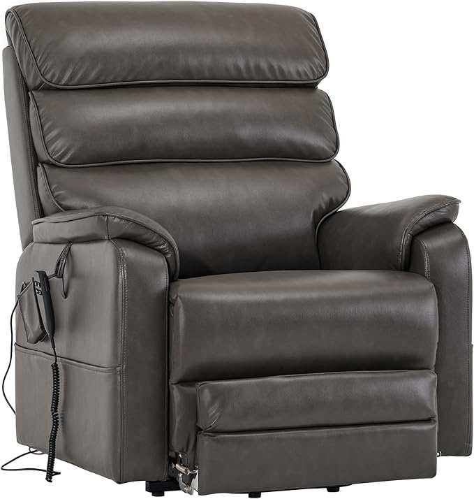 DYNOX 400 LBS Big Tall Man Large-Wide Power Dual Motor Lift Recliners Chairs for Elderly, Lay Flat Lift Chair with Infinite Positions, Heat & Massage, Extended Footrest (9298L,Faux Leather,Grey)