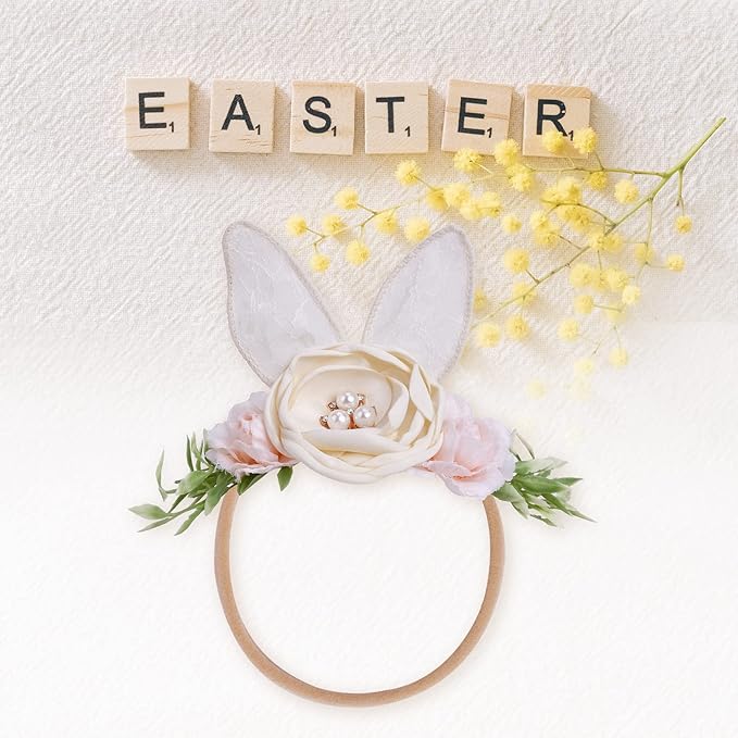 Baby Girl Floral Headbands Hair Bows Bunny Easter Headband Flower Crown Newborn Toddler Hair Accessories （1-6 years old）