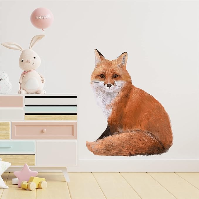 ROFARSO Lifelike Cute Lovely Red Fox Animal Wall Stickers Removable Wall Decals Peel and Stick Wall Art Decorations Home Decor for Kid Nursery Baby Bedroom Living Room Playing Room Mural