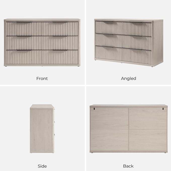 SICOTAS Dresser for Bedroom 107" Wide 6 Drawer Dressers & Chests of Drawers for Closet Long Large Modern TV Stand Set for Clothes Storage Fluted Wide Clothes Closet for Hallway Entryway, White Alder
