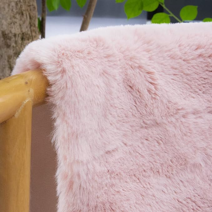 Pink Boho Faux Rabbit Fluffy Fur Rugs for Bedroom Shag Circle Washable Area Rugs for Living Room Nursery Round Rug 4ft