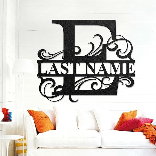 LULLBABYMALL Custom Metal Signs - Last Name Sign, Split Letter Monogram, Letter E, Family Name Wall Art, Outdoor Metal Signs, Personalized Wedding Gift