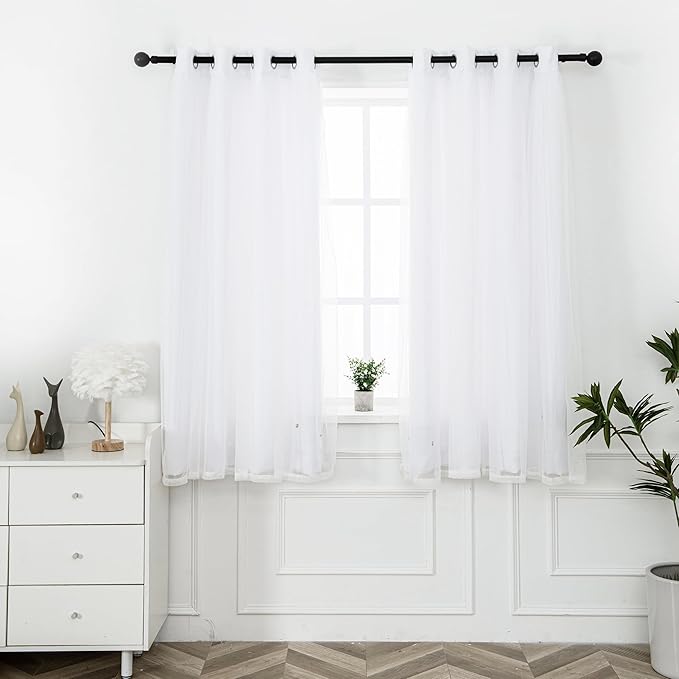 INLINAS Greyish White Blackout Curtains with Sheer Overlay - Grommet Top Thermal and Noise Reduction Panels for Bedroom and Living Room Light Blocking and Energy Saving, 52 x 63 Inches, Set of 2