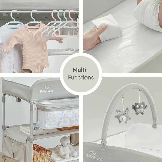 Portable Baby Changing Table, BabyBond Foldable Changing Table Dresser Waterproof Diaper Changing Table Height Adjustable Changing Station for Infant and Newborn(Beige)