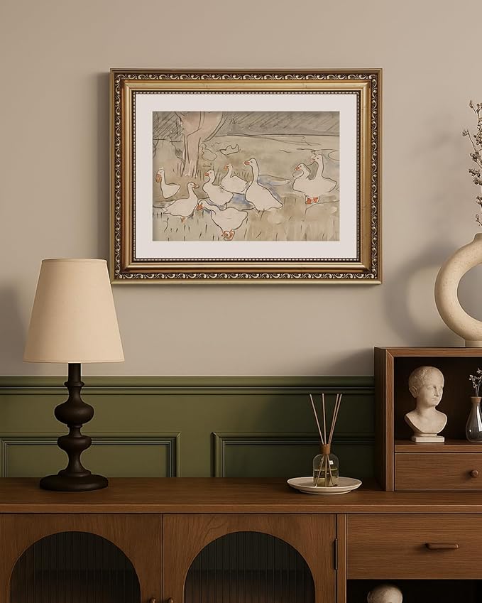 ARPEOTCY Vintage Gold Framed Wall Art, Nursery Duck Paintings, Aesthetic Canvas Picture Prints Artwork with Frame, Classical Victorian Wall Decor for Living Room Bathroom Bedroom 11x14 inch