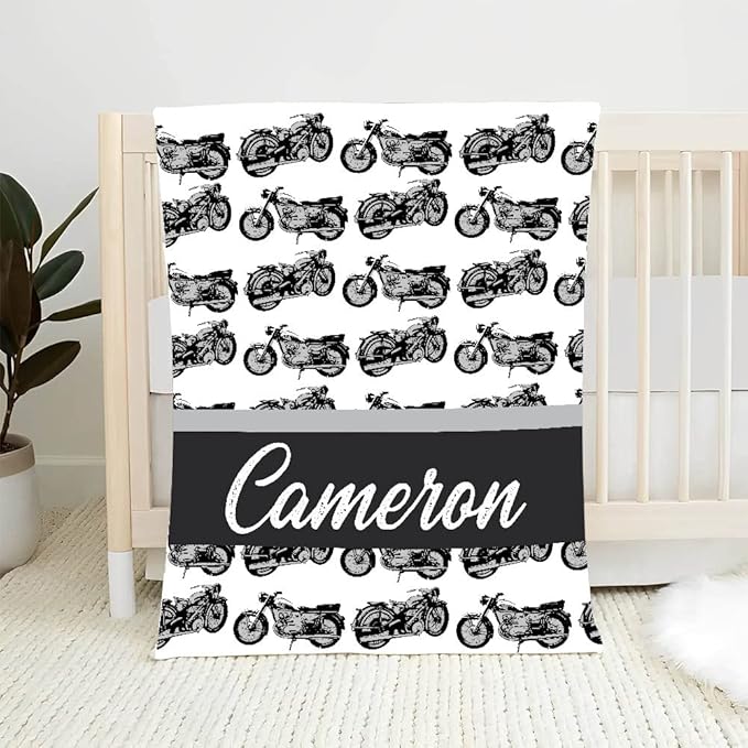 Personalized Baby Blanket with Name, Motorcycle Blanket with Name for Boys Girls, Best Gift for Baby Blanket, Baby Blankets for Boys Personalized, Baby Fleece Blankets for Boys