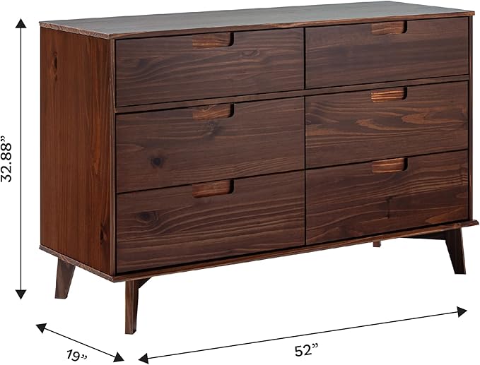 Walker Edison Sloane 6-Drawer Groove Handle Solid Wood Dresser, 52 Inch, Walnut
