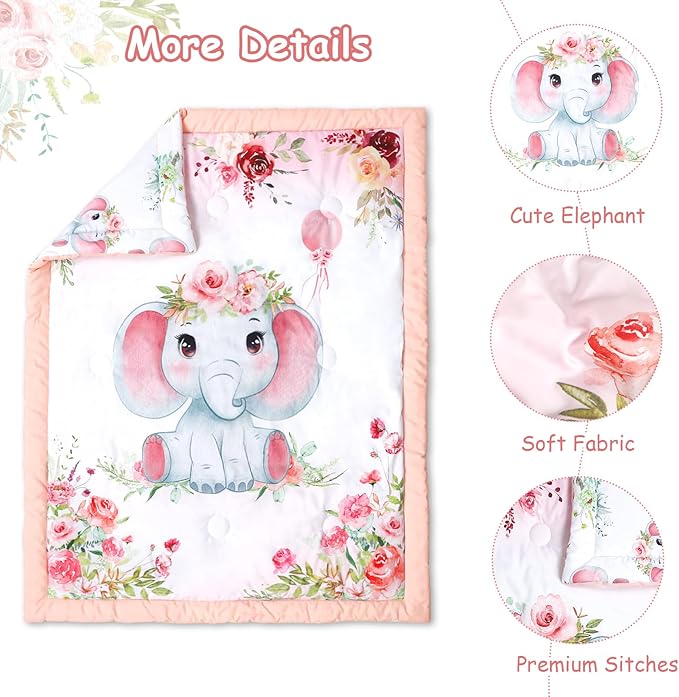 Baby Crib Bedding Set for Girls Boys, Soft Bedding Set with Comfort, Crib Skrit, Crib Sheet, Infant & Toddler Nursery Bed Set, Elephants