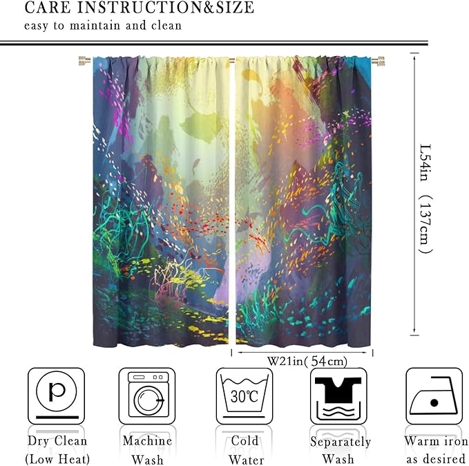 Ocean Blackout Curtain, Untouched Wild Underwater Aquatic World Corals Exotic Fishes Seascape Curtain for Living Room Cafe Set 2 Panels,42x54 Inches, Style-2
