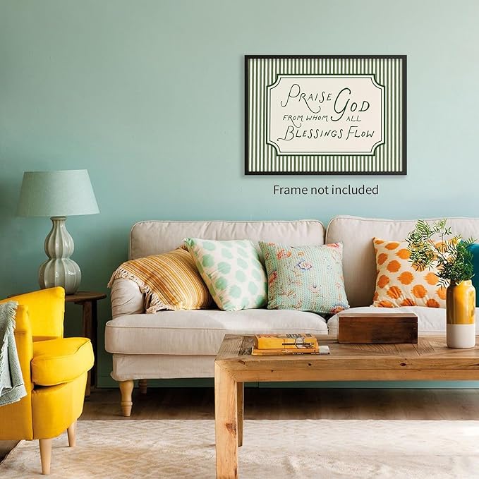 YYS Christian Bible Verse Scripture Poster Praise God From Whom All Blessings Flow Wall Art Green Striped Religious Canvas Prints for Church Home Prayer Room Wall Decor 16x24 inch Unframed