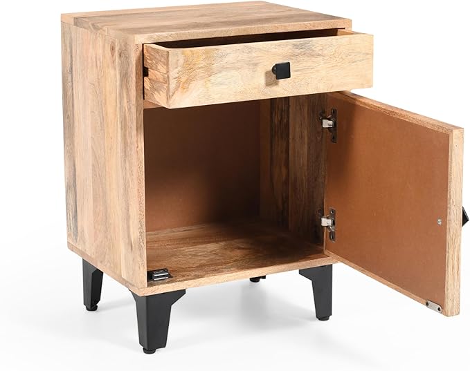 Nightstand, End Table with 2 Drawers, Mid Century Modern Side Table with Shelf Storage Bed Night Stand Accent Table for Bedroom, Living Room… (Solid Wood)