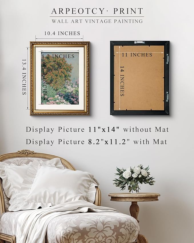 ARPEOTCY Vintage Gold Framed Wall Art, Nature Flower Garden Retro Paintings, Canvas Prints Artwork with Antique Frame, Victorian Wall Pictures Decor for Living Room Gallery Room, 13x16 inch