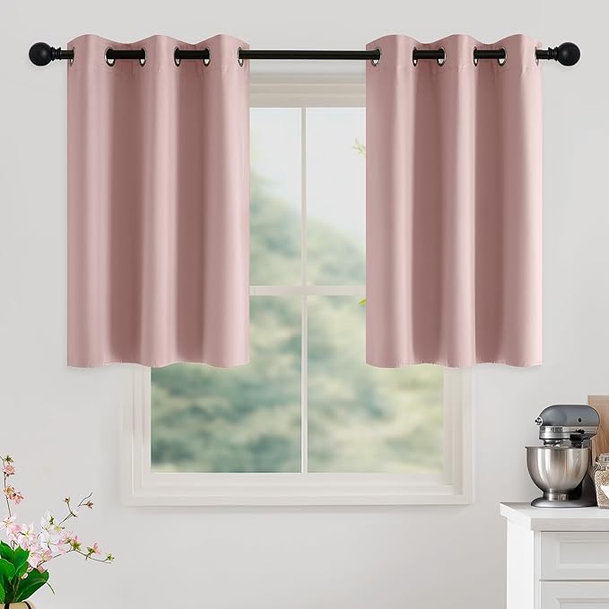 NICETOWN Blush Pink Room Darkening Curtains 36 Inches Long 2 Panels for Girls Room, Bedroom, Nursery Thermal Insulated Blackout Drapes Solid Grommet Noise Reducing Window Curtains, W40