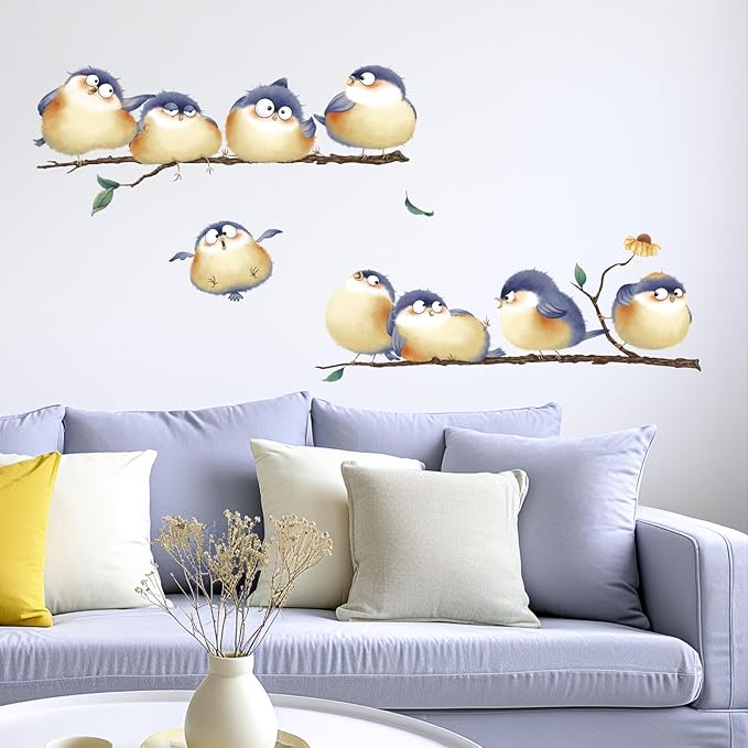 DILIBRA Blue Bird on The Branch Wall Decals, Peel and Stick Lovely Bird Wall Decals, DIY Vinyl Art Murals for Nursery Kids Bedroom Living Room Classroom Preschool Playroom