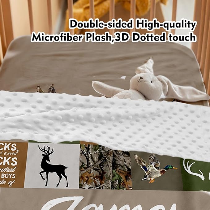 Custom Baby Crib Bedding Set,Personalized Name Army Green Deer Theme Nursery Bed Set 4 Piece,Baby Blanket Fitted Sheet Nursery Rug Wall Art Set,Custom Room Decor Idea Gift for Newborns Boys Girls