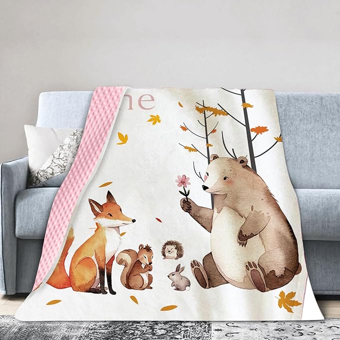 Personalized Baby Blankets for Girls, Custom Name Fox Sika Deer Design Baby Blanket, Soft Receiving Blanket for Newborns and Toddlers, Ideal for Baby Showers and Nursery Decor