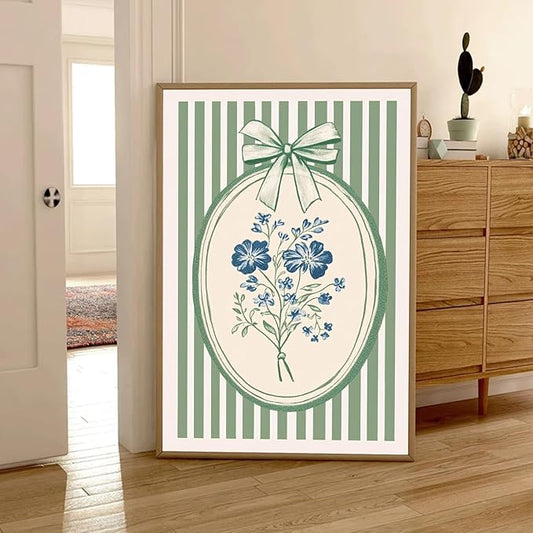 Deocorlevel Minimalist Flower Wall Art Blue Floral Painting Modern Blue Art Sage Green Minimalist Artwork Watercolor Wildflower Prints Trendy Green Poster Aesthetic Flower Prints 16x24inch No Frame