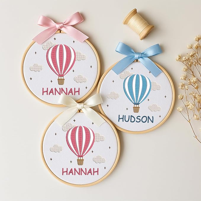 Personalized Baby Name Sign Welcome Baby Announcement Sign Newborn Baby Embroidery Hoop with Bows Baby Hospital Name Sign Custom Infant Baby Name Baby Shower Gifts (11)