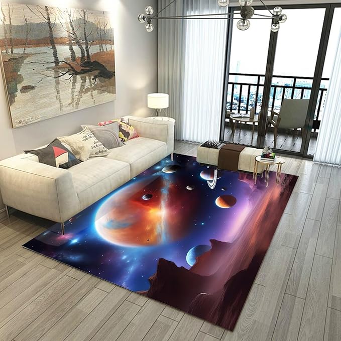 5' x 7' Galaxy Rug for Kids Bedroom Planet Alien Desert Rugs Carpet Printed Throw Rugs for Boys Children Living Room,150x210cm