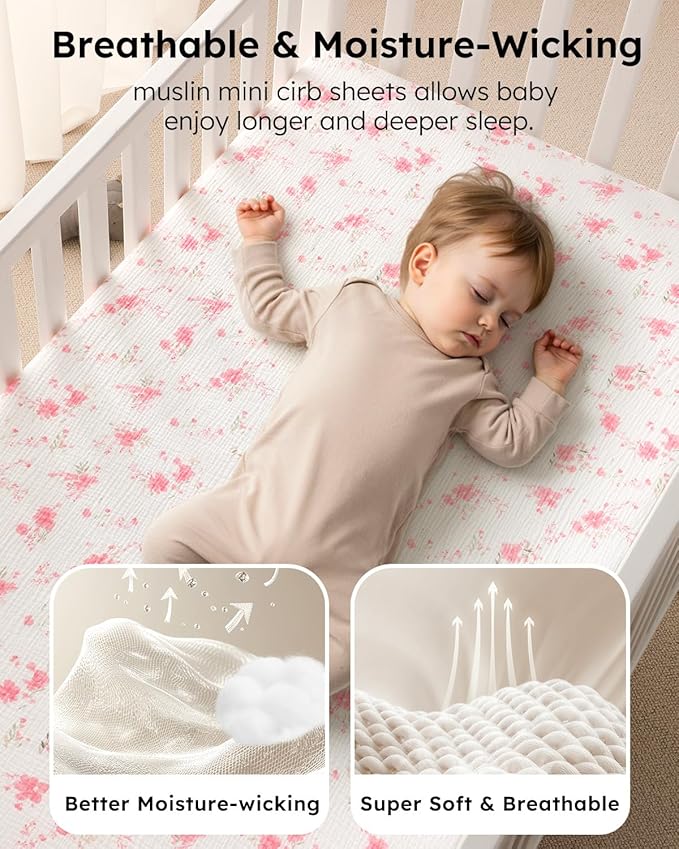 Yoofoss Muslin Crib Sheets for Boys Girls, Organic Baby Crib Sheets for Standard Crib Mattress & Toddler Mattress, Soft, Breathable, Durable 52"x28"