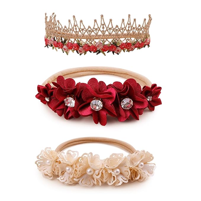 OOSAKU Baby Girl Flower Headbands Set Elastic Floral Headbands 6pcs Soft Nylon Hair Band for Newborn Toddler Hair Accessories (H-H2)