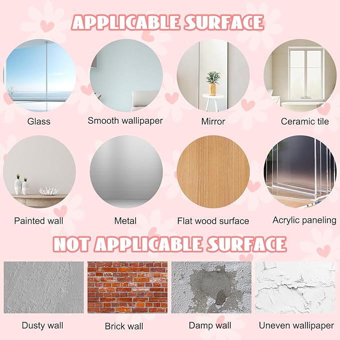 12 Sheets Daisy Wall Decals, Pink Heart Daisy Flowers Wall Stickers, Large Vinyl Peel and Stick for Living Room Bedroom Baby Girls Room Nursery Room Decoration