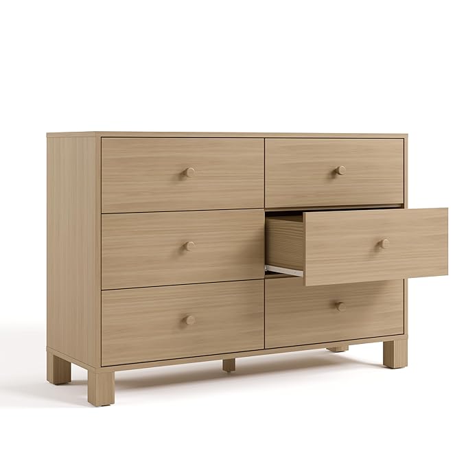 Storkcraft California 6 Drawer Double Dresser (Driftwood) – GREENGUARD Gold Certified, Spacious Storage Organizer for Kids’ Room, Safety Interlocking Drawer System
