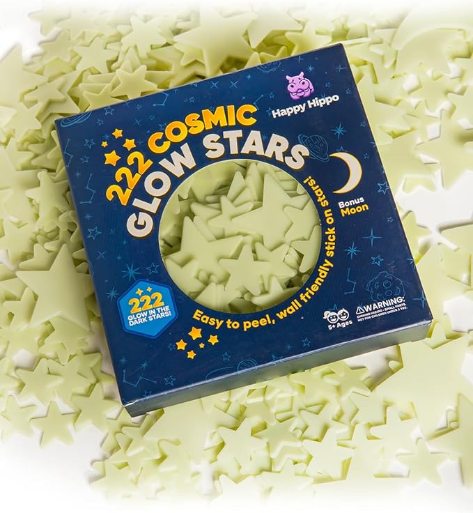 Happy Hippo 222 Glow in The Dark Stars for Ceiling with Bonus Moon