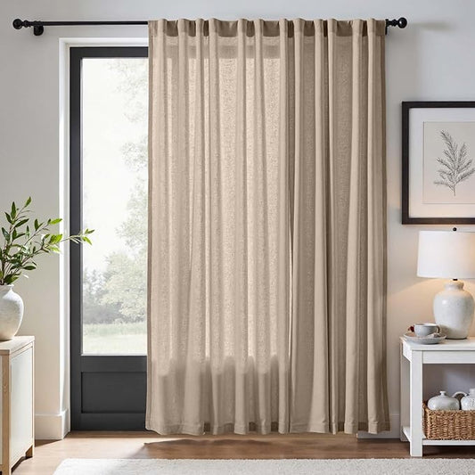 jinchan Taupe Linen Blend Curtain 84 inch Length 1 Panel for Sliding Door, Light Filtering 100 inch Extra Wide Living Room Drape with Rod Pocket Back Tab(100W x 84L, Taupe)