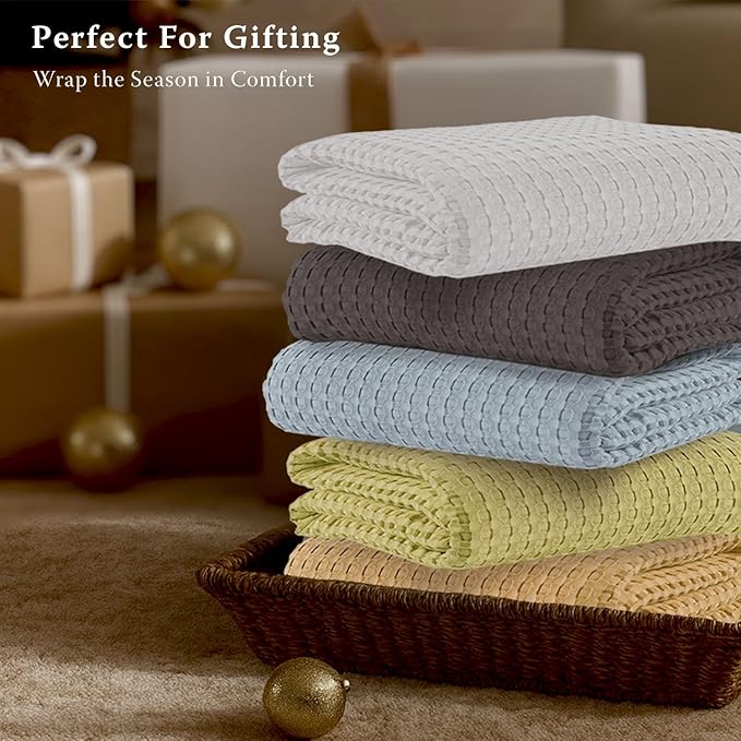 Threadmilll Cooling Blanket Twin Size Waffle Weave| Breathable, Lightweight & Ultra-Soft | Made from Rayon Derived from Bamboo | Waffle Throw for Couch and Sofa | 68 x 92 Inches | White