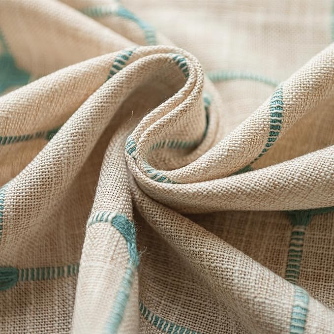 Deeprove Boho Curtain Valance 18 Inches Length Bohemian Lattice Gingham Textured Embroidery Plaids, Vintage Chic Tassels Casual Easter Decor Drapes Rod Pocket, 1 Panel W52 x L18 Beige Turquoise