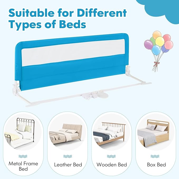 HONEY JOY Bed Rail for Toddlers, 59-in Extra Long, Portable Safety Bed Guardrail w/Double Safety Child Lock, Foldable Baby Bed Rail Guard, Fit King & Queen Full Twin Size Bed Mattress (1 Pack, Blue)