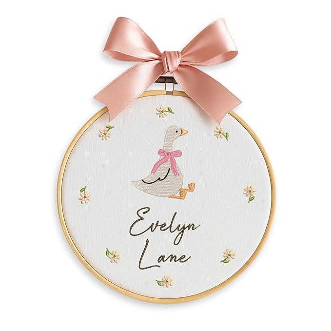 Personalized Baby Name Sign Welcome Baby Announcement Sign Newborn Baby Embroidery Hoop with Bows Baby Hospital Name Sign Custom Infant Baby Name Baby Shower Gifts (08)