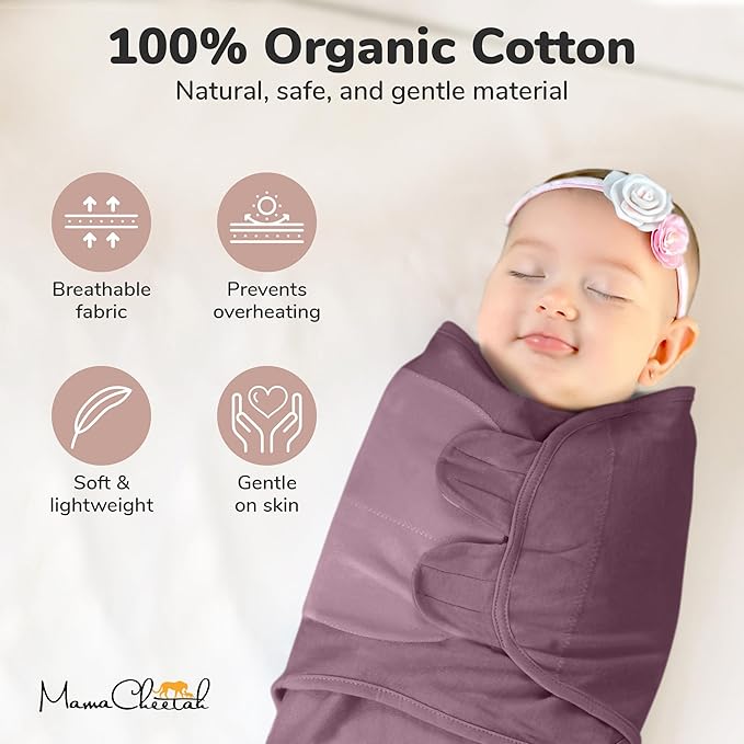 Mama Cheetah Preemie Swaddle Sack, Organic Swaddling Sleep Sacks for Preemies, Swaddle Blanket Wrap, Easy Swaddles for Premature Baby Girl 4-7 lbs, Newborn Essentials, 4-Pack