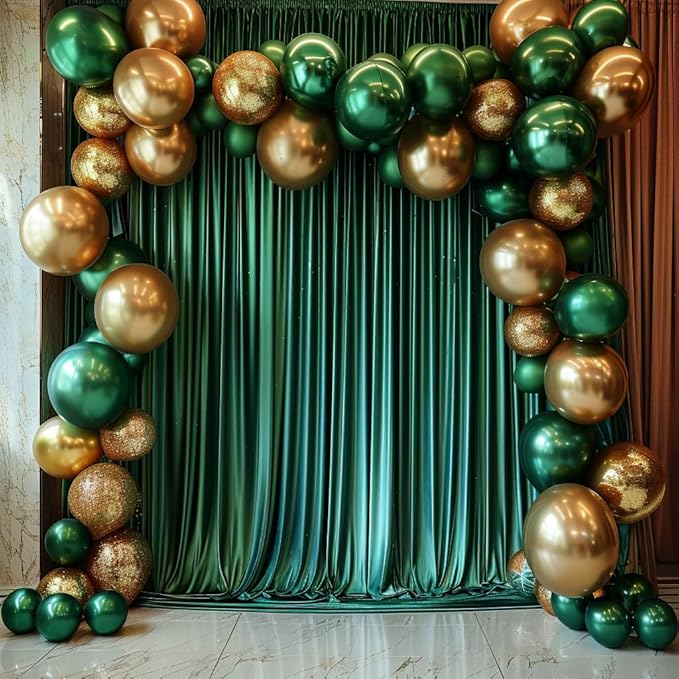 20x12ft Polyester Backdrop Emerald Green Backdrop Curtains for Baby Shower Party Wedding Photo Drape Reception Photography Background Event Stage DecorationW5' x H12'4 Panels YUNBSDJ176
