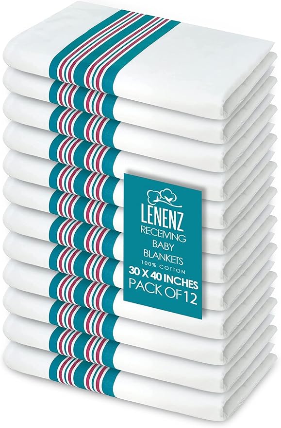 Baby Receiving Blankets, 100% Cotton Flannel Receiving Blanket, Perfect for swaddling & Wrapping, Ultra-Soft Hospital Blankets, Size 30 x 40 inch (12)