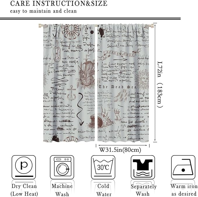Nautical Theme Window Curtains,Pirate Sailboat Curtains for Bedroom,Starfish Print Draperies for Living Room,Ocean Window Treatment Curtains Set 2 Panels,63x72 Inches